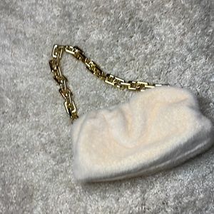 Amazing faux fur cream gold chain shoulder bag